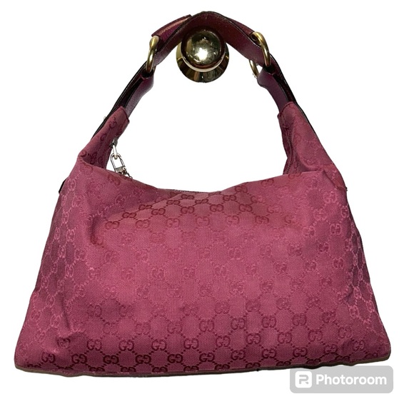 Gucci Vintage Medium Pink GG Canvas Horsebit Handle Shoulder Bag Handbag Tote - Picture 1 of 15